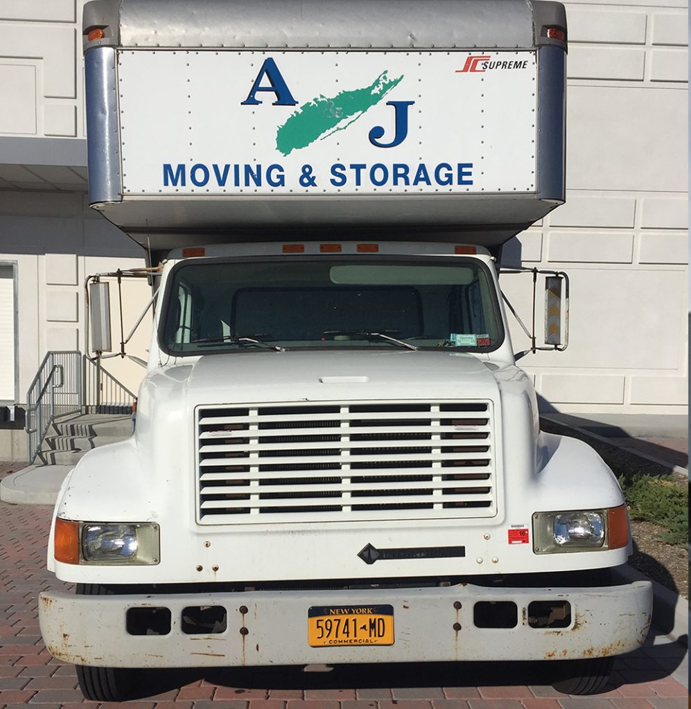 Front view of an A & J Moving truck.